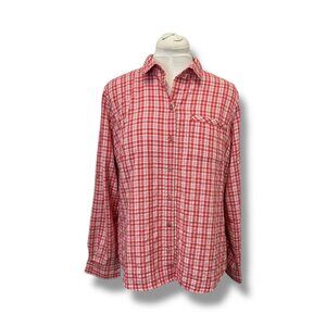 Eddie Bauer Women's Long Sleeve Button Down Shirt Plaid Hiking Lightweight Red L